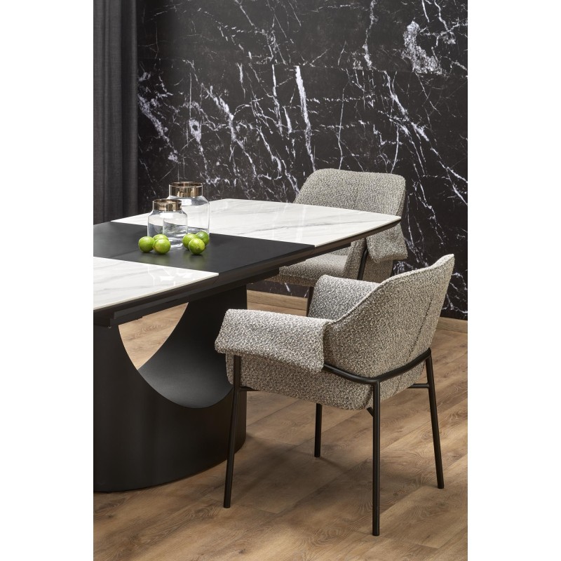 'OSMAN Extendable Table, White Marble / Black' 'OSMAN Extendable Table, White Marble / Black'