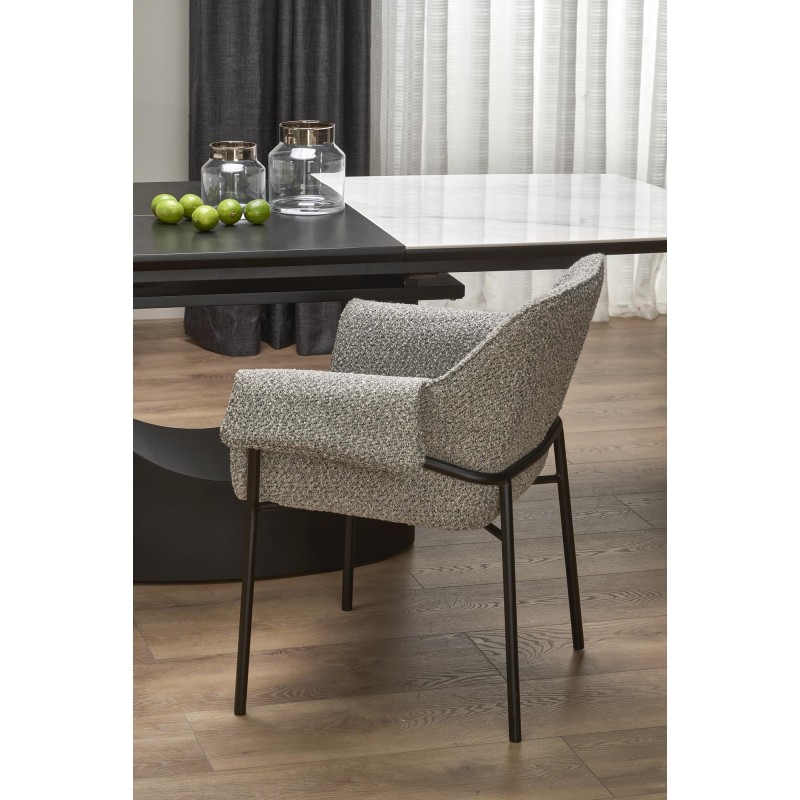 'OSMAN Extendable Table, White Marble / Black' 'OSMAN Extendable Table, White Marble / Black'