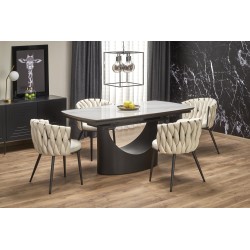 'OSMAN Extendable Table, White Marble / Black' 'OSMAN Extendable Table, White Marble / Black'
