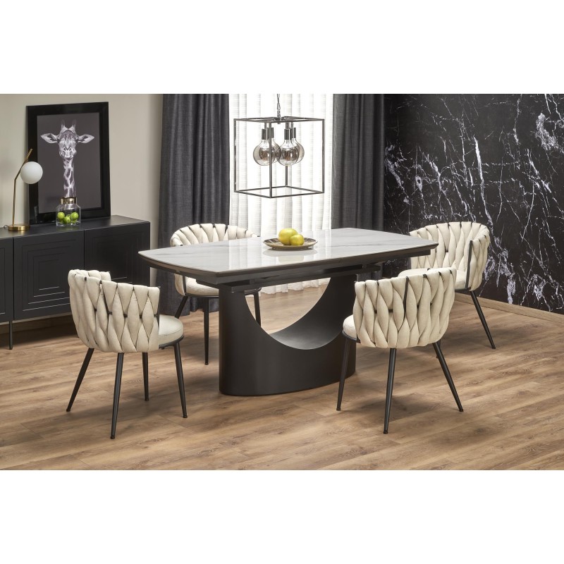 'OSMAN Extendable Table, White Marble / Black' 'OSMAN Extendable Table, White Marble / Black'
