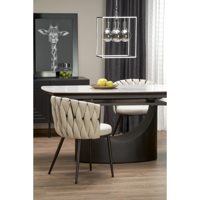 'OSMAN Extendable Table, White Marble / Black' 'OSMAN Extendable Table, White Marble / Black'