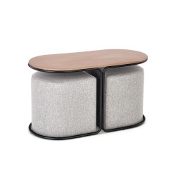 "PAMPA, coffee table with ottomans, tabletop: walnut, legs: black, ottoman: ash grey" "PAMPA, coffee table with ottomans, tabletop: walnut, legs: black, ottoman: ash grey"