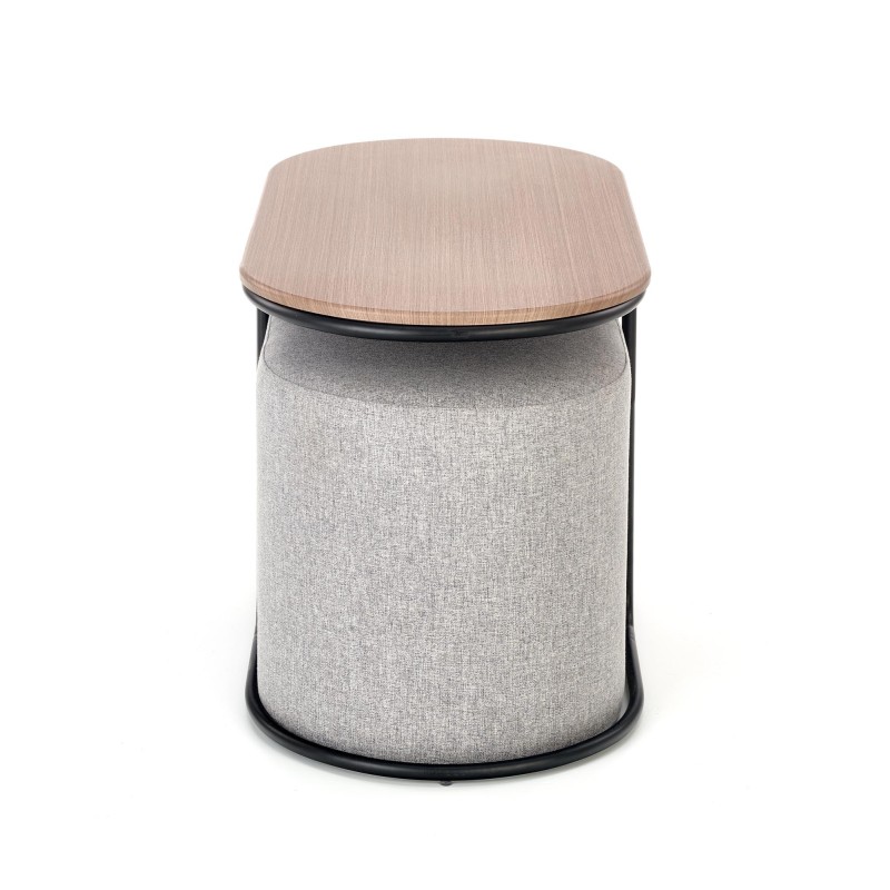 "PAMPA, coffee table with ottomans, tabletop: walnut, legs: black, ottoman: ash grey" "PAMPA, coffee table with ottomans, tabletop: walnut, legs: black, ottoman: ash grey"