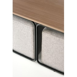 "PAMPA, coffee table with ottomans, tabletop: walnut, legs: black, ottoman: ash grey" "PAMPA, coffee table with ottomans, tabletop: walnut, legs: black, ottoman: ash grey"