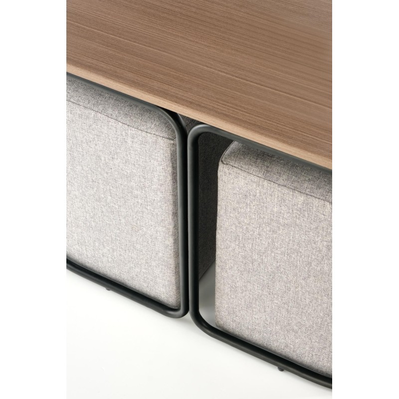 "PAMPA, coffee table with ottomans, tabletop: walnut, legs: black, ottoman: ash grey" "PAMPA, coffee table with ottomans, tabletop: walnut, legs: black, ottoman: ash grey"