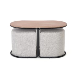 "PAMPA, coffee table with ottomans, tabletop: walnut, legs: black, ottoman: ash grey" "PAMPA, coffee table with ottomans, tabletop: walnut, legs: black, ottoman: ash grey"