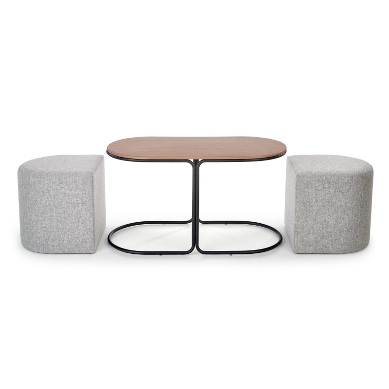 "PAMPA, coffee table with ottomans, tabletop: walnut, legs: black, ottoman: ash grey" "PAMPA, coffee table with ottomans, tabletop: walnut, legs: black, ottoman: ash grey"