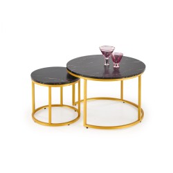 'PAOLA Set of 2 Benches, Black Marble / Gold'