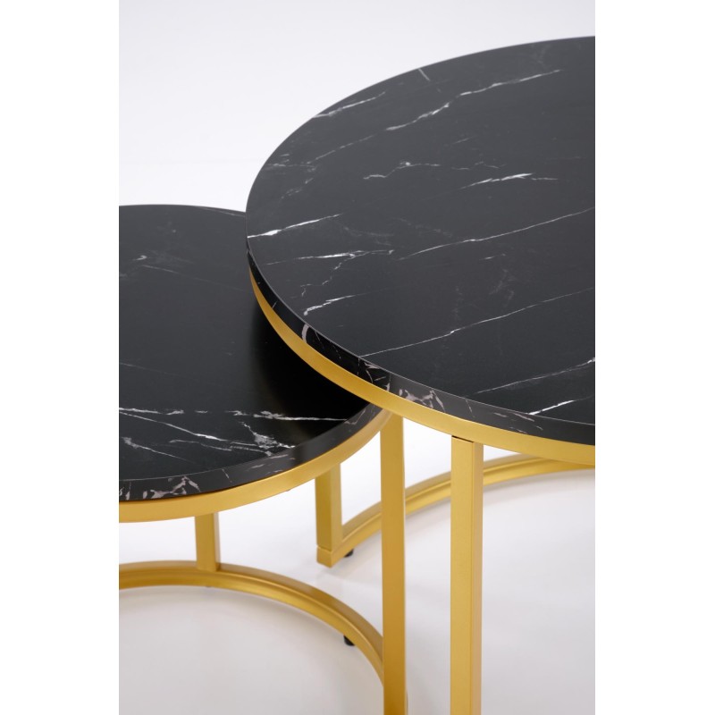 'PAOLA Set of 2 Benches, Black Marble / Gold' 'PAOLA Set of 2 Benches, Black Marble / Gold'