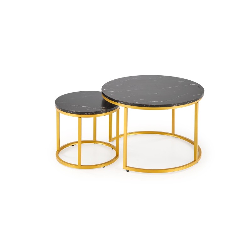 'PAOLA Set of 2 Benches, Black Marble / Gold' 'PAOLA Set of 2 Benches, Black Marble / Gold'