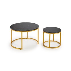 'PAOLA Set of 2 Benches, Black Marble / Gold' 'PAOLA Set of 2 Benches, Black Marble / Gold'