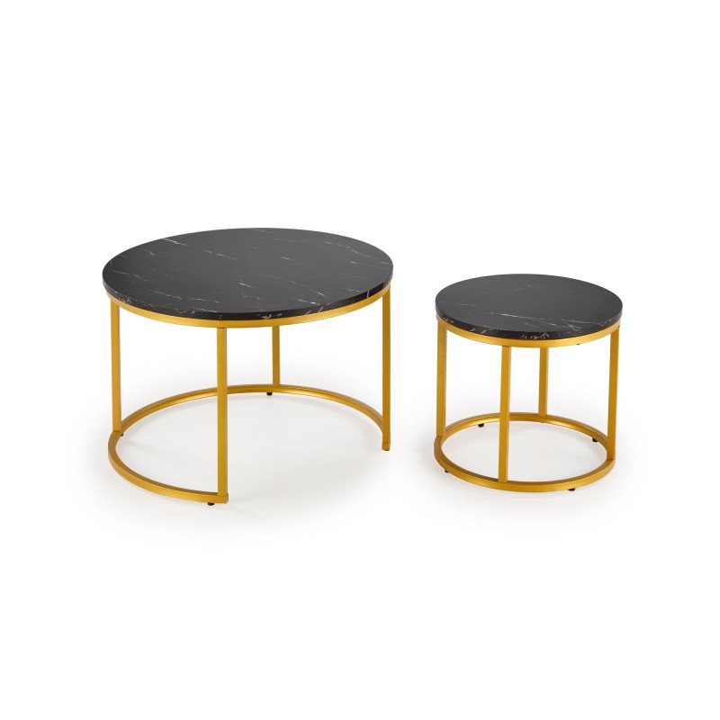 'PAOLA Set of 2 Benches, Black Marble / Gold' 'PAOLA Set of 2 Benches, Black Marble / Gold'