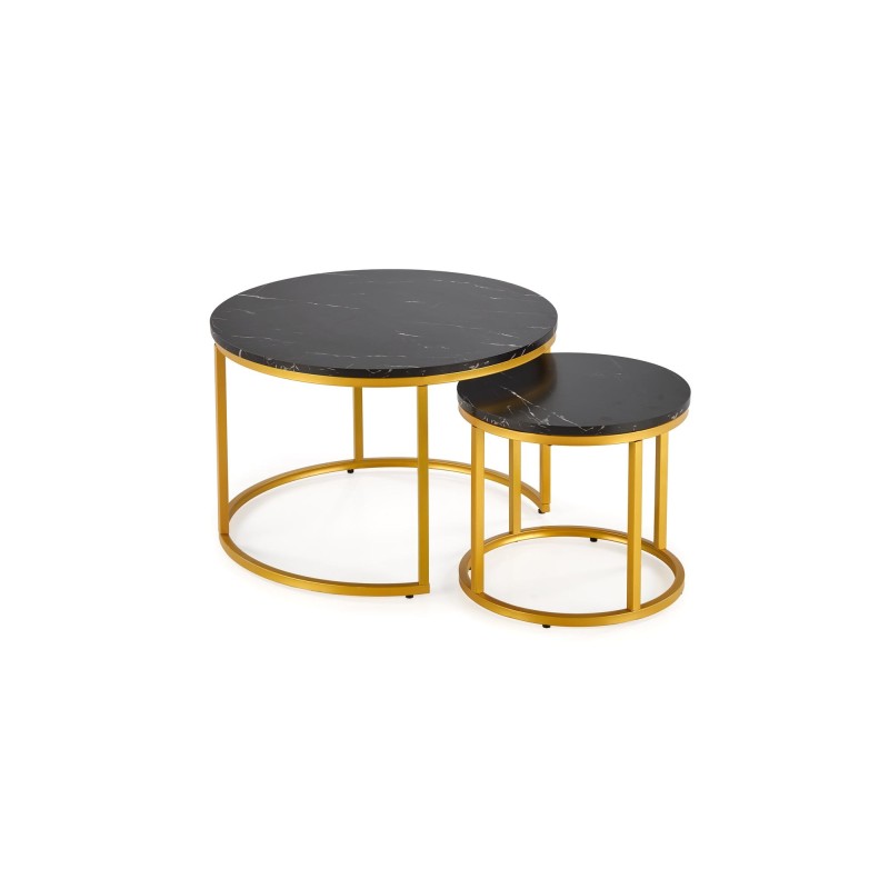 'PAOLA Set of 2 Benches, Black Marble / Gold' 'PAOLA Set of 2 Benches, Black Marble / Gold'
