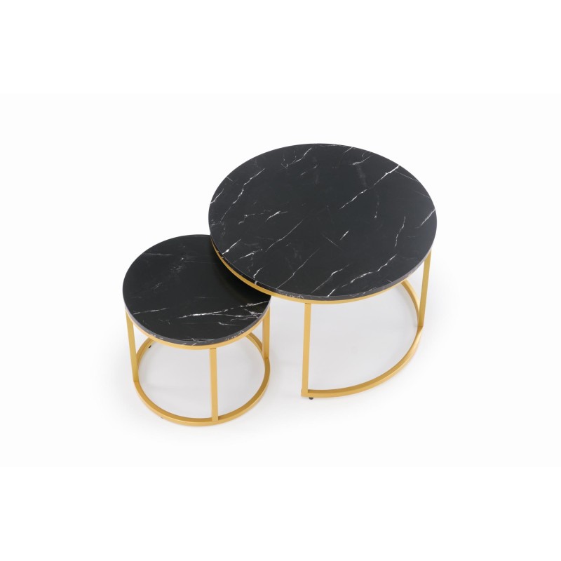 'PAOLA Set of 2 Benches, Black Marble / Gold' 'PAOLA Set of 2 Benches, Black Marble / Gold'