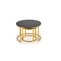 'PAOLA Set of 2 Benches, Black Marble / Gold' 'PAOLA Set of 2 Benches, Black Marble / Gold'
