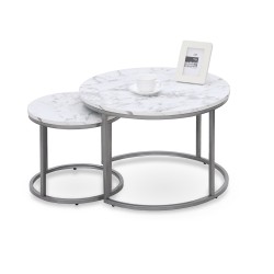 'PAOLA Set of 2 Benches, Marble / Silver'