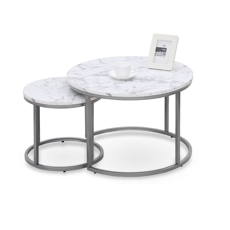 'PAOLA Set of 2 Benches, Marble / Silver' 'PAOLA Set of 2 Benches, Marble / Silver'