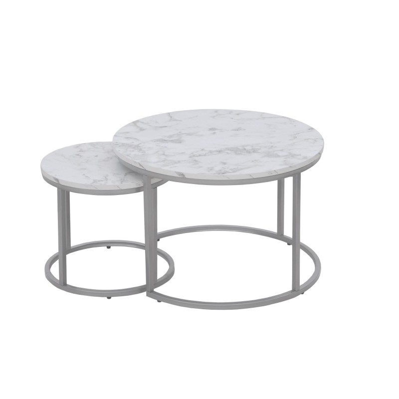 'PAOLA Set of 2 Benches, Marble / Silver' 'PAOLA Set of 2 Benches, Marble / Silver'