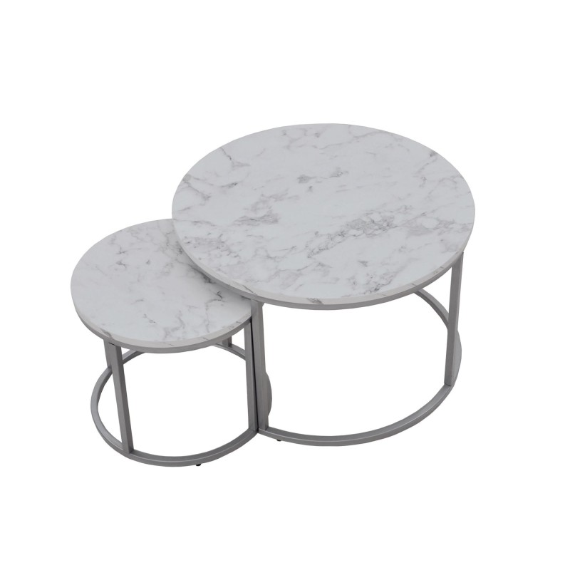 'PAOLA Set of 2 Benches, Marble / Silver' 'PAOLA Set of 2 Benches, Marble / Silver'