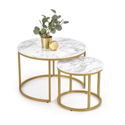 'PAOLA Set of 2 Benches, Marble / Gold'