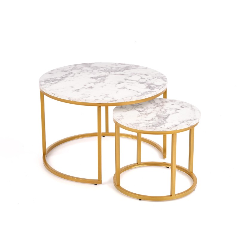 'PAOLA Set of 2 Benches, Marble / Gold' 'PAOLA Set of 2 Benches, Marble / Gold'
