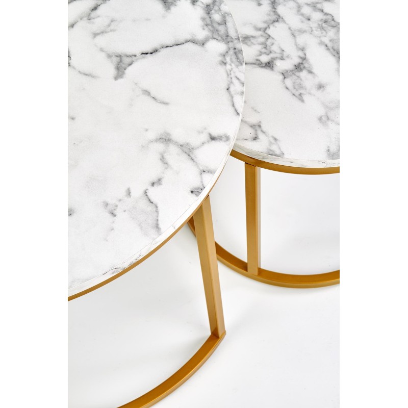 'PAOLA Set of 2 Benches, Marble / Gold' 'PAOLA Set of 2 Benches, Marble / Gold'