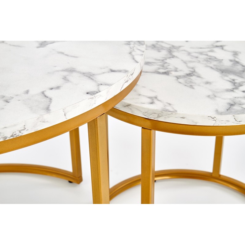'PAOLA Set of 2 Benches, Marble / Gold' 'PAOLA Set of 2 Benches, Marble / Gold'