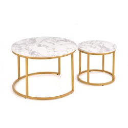 'PAOLA Set of 2 Benches, Marble / Gold' 'PAOLA Set of 2 Benches, Marble / Gold'