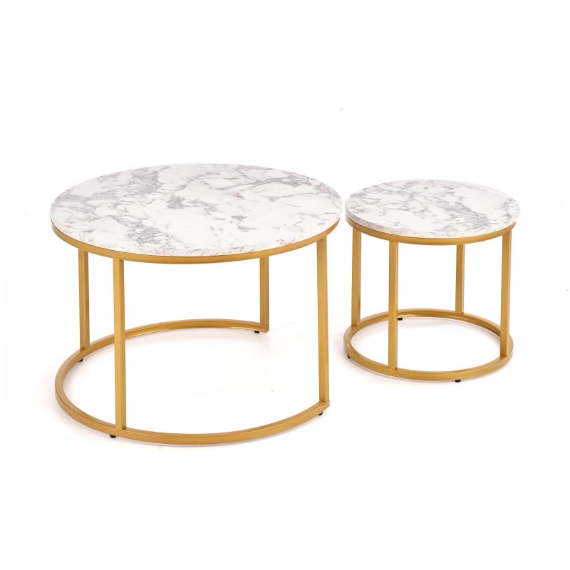 'PAOLA Set of 2 Benches, Marble / Gold' 'PAOLA Set of 2 Benches, Marble / Gold'
