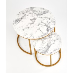 'PAOLA Set of 2 Benches, Marble / Gold' 'PAOLA Set of 2 Benches, Marble / Gold'