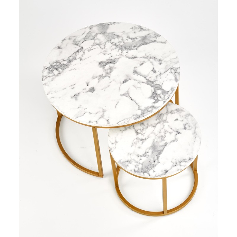 'PAOLA Set of 2 Benches, Marble / Gold' 'PAOLA Set of 2 Benches, Marble / Gold'