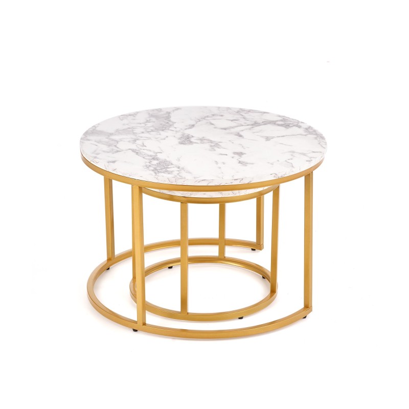 'PAOLA Set of 2 Benches, Marble / Gold' 'PAOLA Set of 2 Benches, Marble / Gold'
