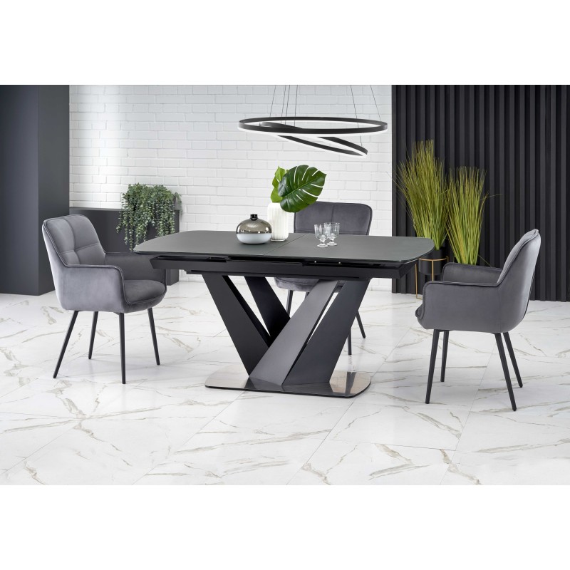 'PATRIZIO Extendable Table Top - Dark Ash, Leg - Black' 'PATRIZIO Extendable Table Top - Dark Ash, Leg - Black'