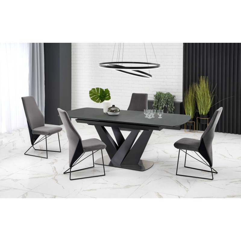 'PATRIZIO Extendable Table Top - Dark Ash, Leg - Black' 'PATRIZIO Extendable Table Top - Dark Ash, Leg - Black'