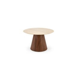 'PIREUS Round Travertine / Walnut Table' 'PIREUS Round Travertine / Walnut Table'