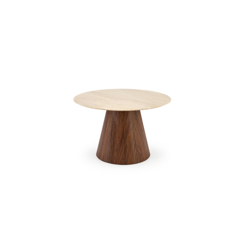 'PIREUS Round Travertine / Walnut Table' 'PIREUS Round Travertine / Walnut Table'