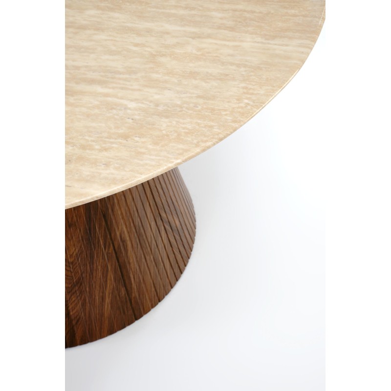 'PIREUS Round Travertine / Walnut Table' 'PIREUS Round Travertine / Walnut Table'