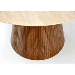 'PIREUS Round Travertine / Walnut Table' 'PIREUS Round Travertine / Walnut Table'