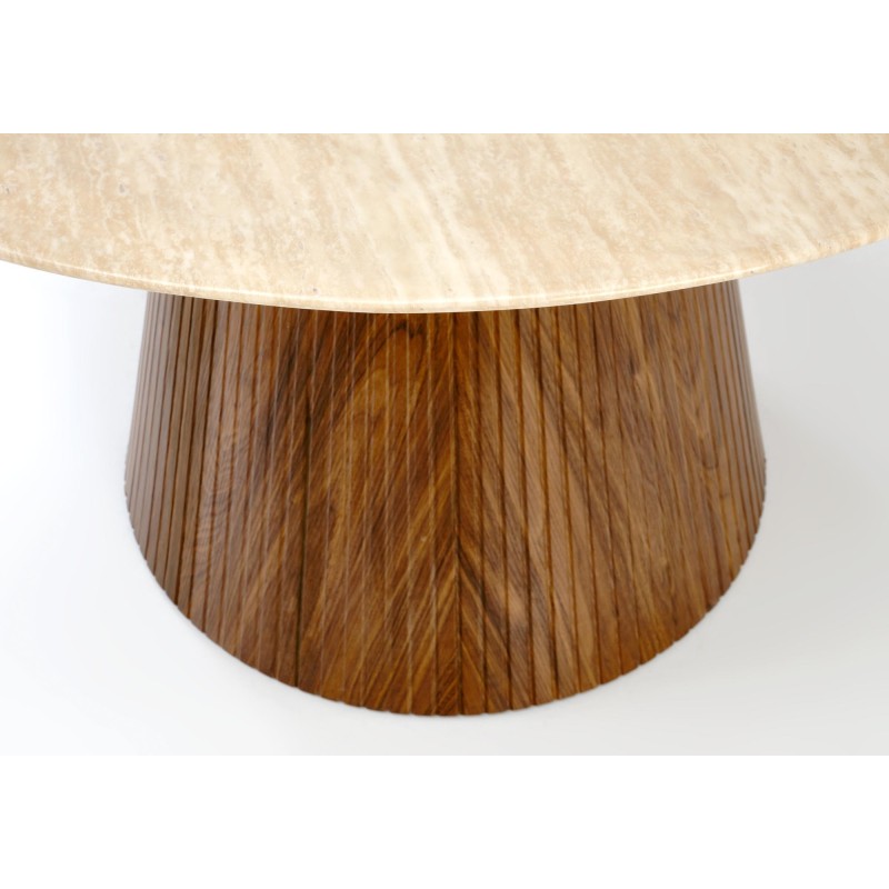 'PIREUS Round Travertine / Walnut Table' 'PIREUS Round Travertine / Walnut Table'