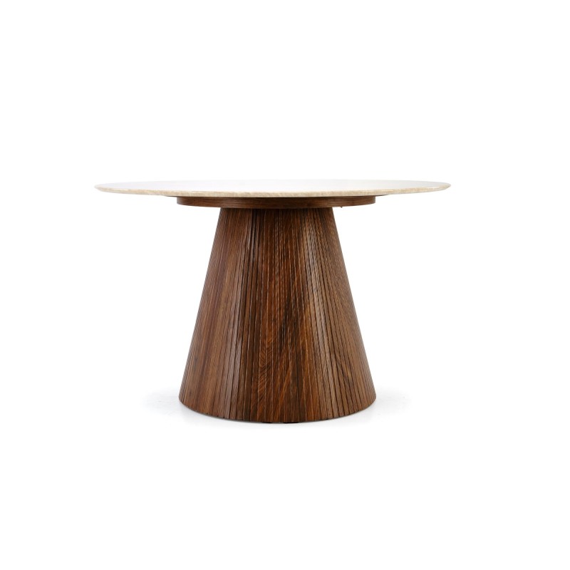 'PIREUS Round Travertine / Walnut Table' 'PIREUS Round Travertine / Walnut Table'