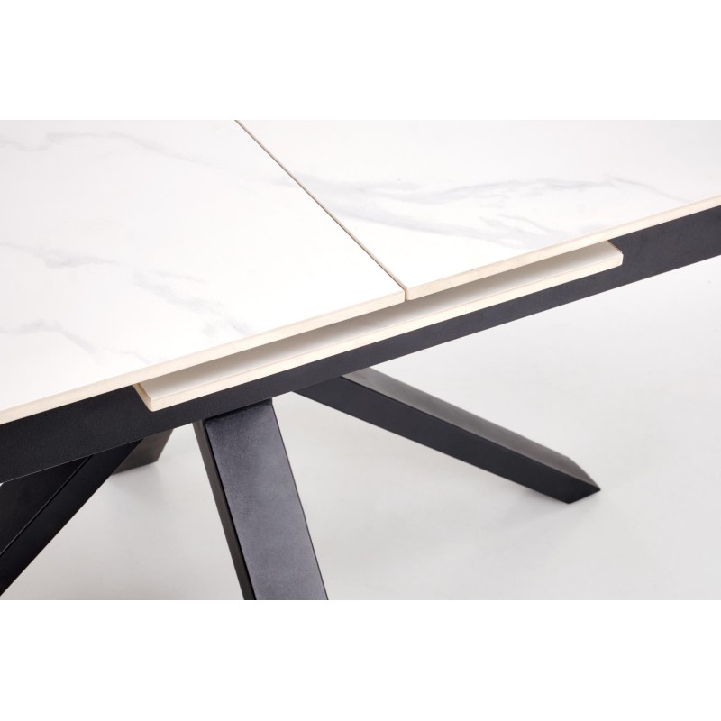 'PLATAN Extendable Table, White Marble / Black' 'PLATAN Extendable Table, White Marble / Black'