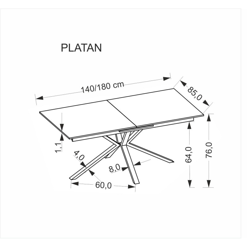 'PLATAN Extendable Table, White Marble / Black' 'PLATAN Extendable Table, White Marble / Black'