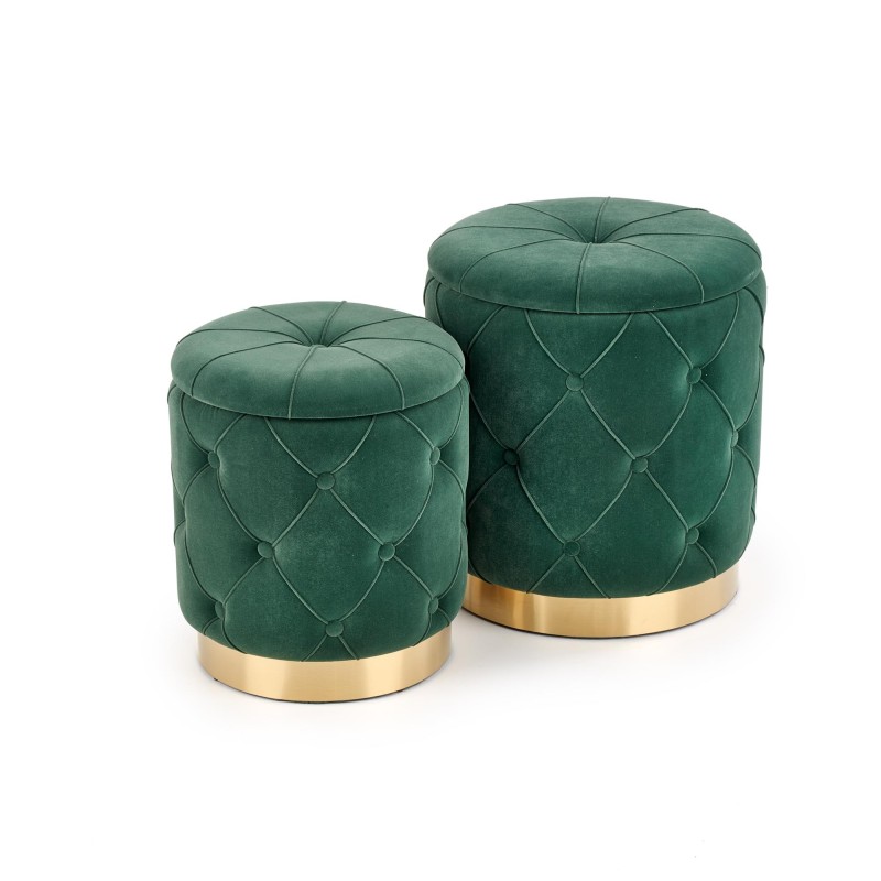 'POLLY Set of 2 Poufs, Dark Green' 'POLLY Set of 2 Poufs, Dark Green'