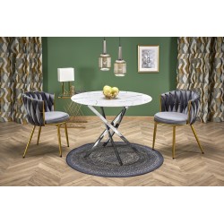 'RAYMOND 3 Table, Top - White Marble, Legs - Silver'