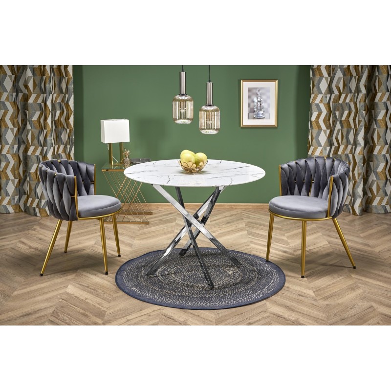 'RAYMOND 3 Table, Top - White Marble, Legs - Silver'