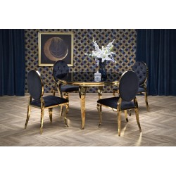 'REGINALD_2 Round Table - Black Glass Top, Gold Legs'