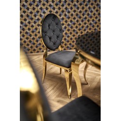 'REGINALD_2 Round Table - Black Glass Top, Gold Legs' 'REGINALD_2 Round Table - Black Glass Top, Gold Legs'