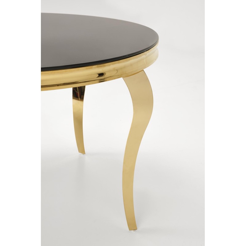 'REGINALD_2 Round Table - Black Glass Top, Gold Legs' 'REGINALD_2 Round Table - Black Glass Top, Gold Legs'
