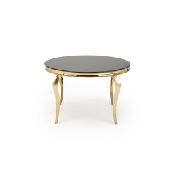 'REGINALD_2 Round Table - Black Glass Top, Gold Legs' 'REGINALD_2 Round Table - Black Glass Top, Gold Legs'