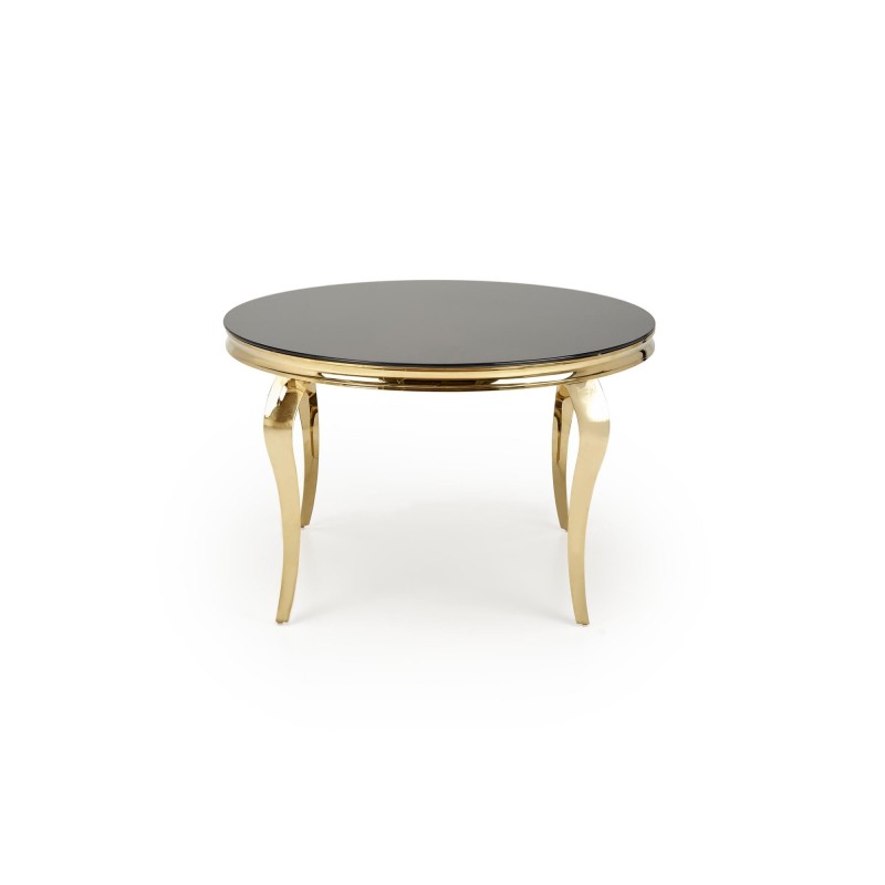 'REGINALD_2 Round Table - Black Glass Top, Gold Legs' 'REGINALD_2 Round Table - Black Glass Top, Gold Legs'